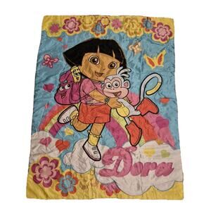 Vintage Dora The Explorer Satin Throw Blanket Multicolored Pink Back 53x41"